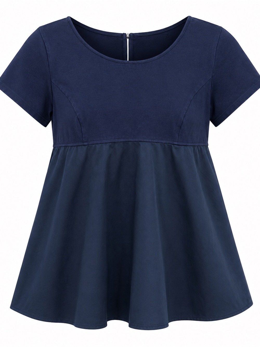 eShakti Womens Navy Blue Empire Waist Short Sleeve A-Line Tunic Shirt